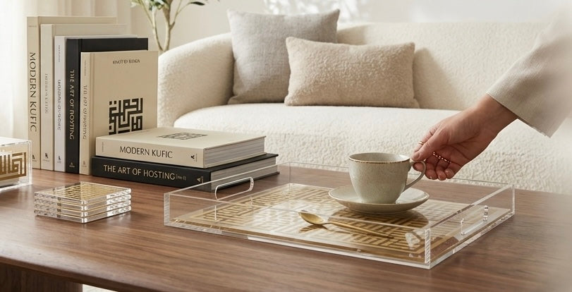 Khatt By Randa calligraphy pieces in a living room